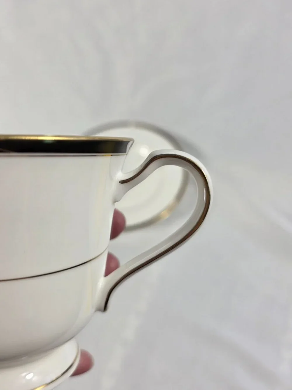 ONE Mikasa Academy Bone China Cup & Saucer Set White with Black & Gold Band